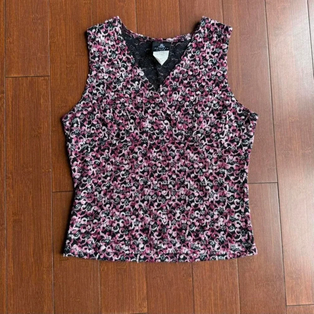 Vintage Y2K Pink and Black‎ Floral Tank